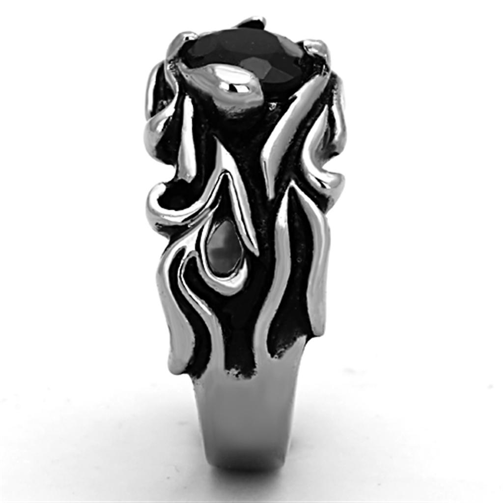 TK1355 - High polished (no plating) Stainless Steel Ring with Synthetic Synthetic Glass in Jet LuxuryLifeWay Online Store
