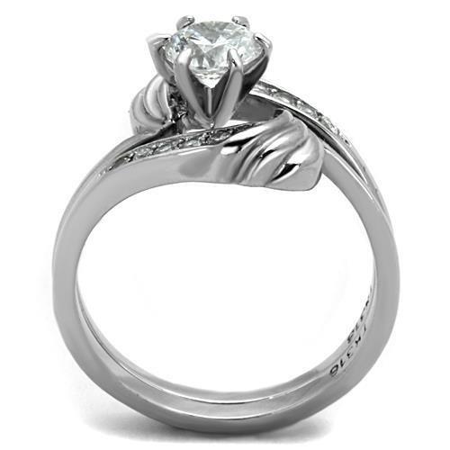TK1429 - High polished (no plating) Stainless Steel Ring with AAA Grade CZ  in Clear LuxuryLifeWay Online Store