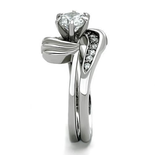 TK1429 - High polished (no plating) Stainless Steel Ring with AAA Grade CZ  in Clear LuxuryLifeWay Online Store