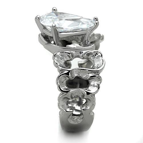 TK1534 - High polished (no plating) Stainless Steel Ring with AAA Grade CZ  in Clear LuxuryLifeWay Online Store