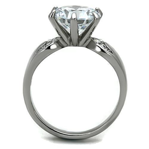 TK1536 - High polished (no plating) Stainless Steel Ring with AAA Grade CZ  in Clear LuxuryLifeWay Online Store