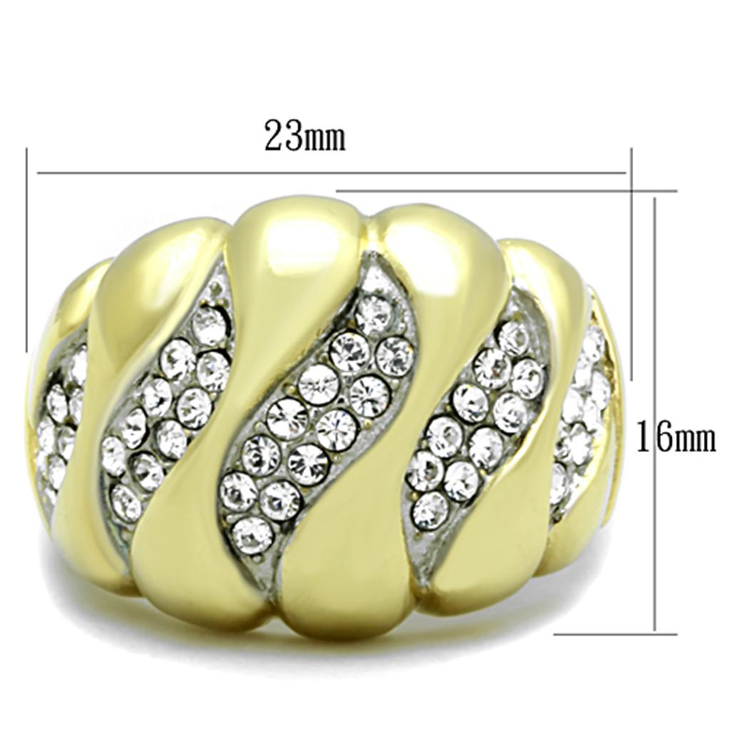 TK1559 - Two-Tone IP Gold (Ion Plating) Stainless Steel Ring with Top Grade Crystal  in Clear LuxuryLifeWay Online Store