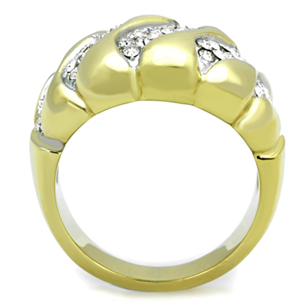 TK1559 - Two-Tone IP Gold (Ion Plating) Stainless Steel Ring with Top Grade Crystal  in Clear LuxuryLifeWay Online Store