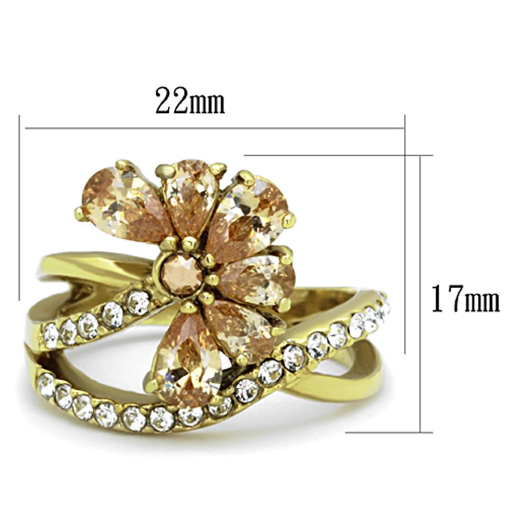 TK1574 - IP Gold(Ion Plating) Stainless Steel Ring with AAA Grade CZ  in Champagne LuxuryLifeWay Online Store