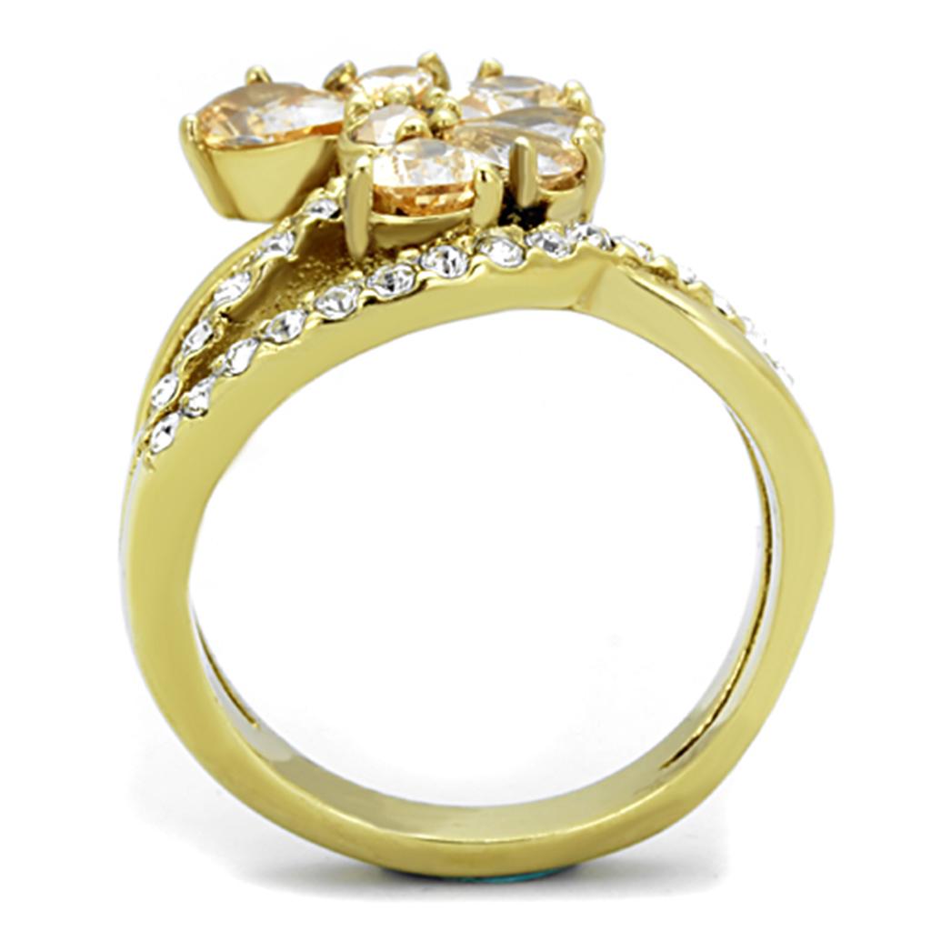 TK1574 - IP Gold(Ion Plating) Stainless Steel Ring with AAA Grade CZ  in Champagne LuxuryLifeWay Online Store
