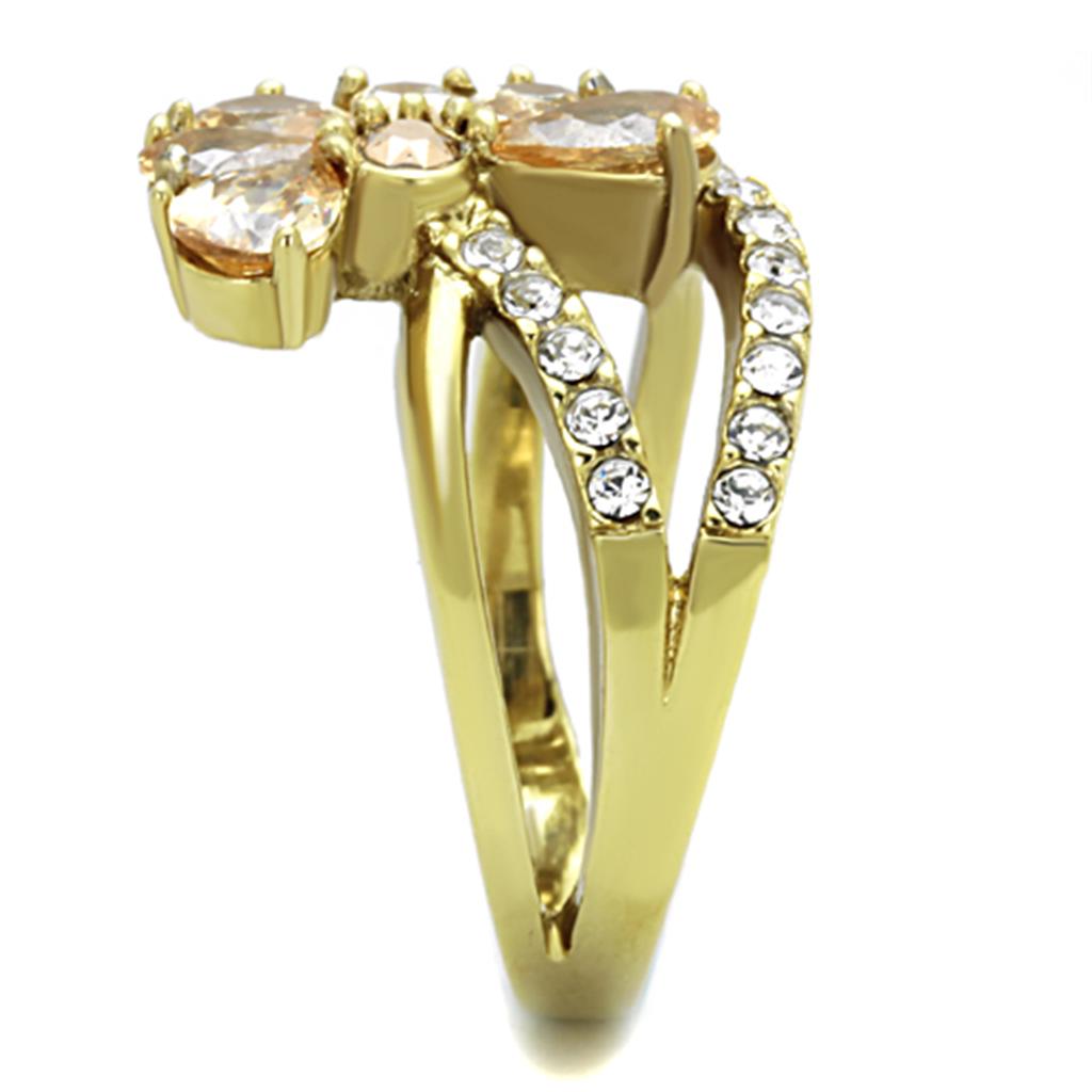TK1574 - IP Gold(Ion Plating) Stainless Steel Ring with AAA Grade CZ  in Champagne LuxuryLifeWay Online Store