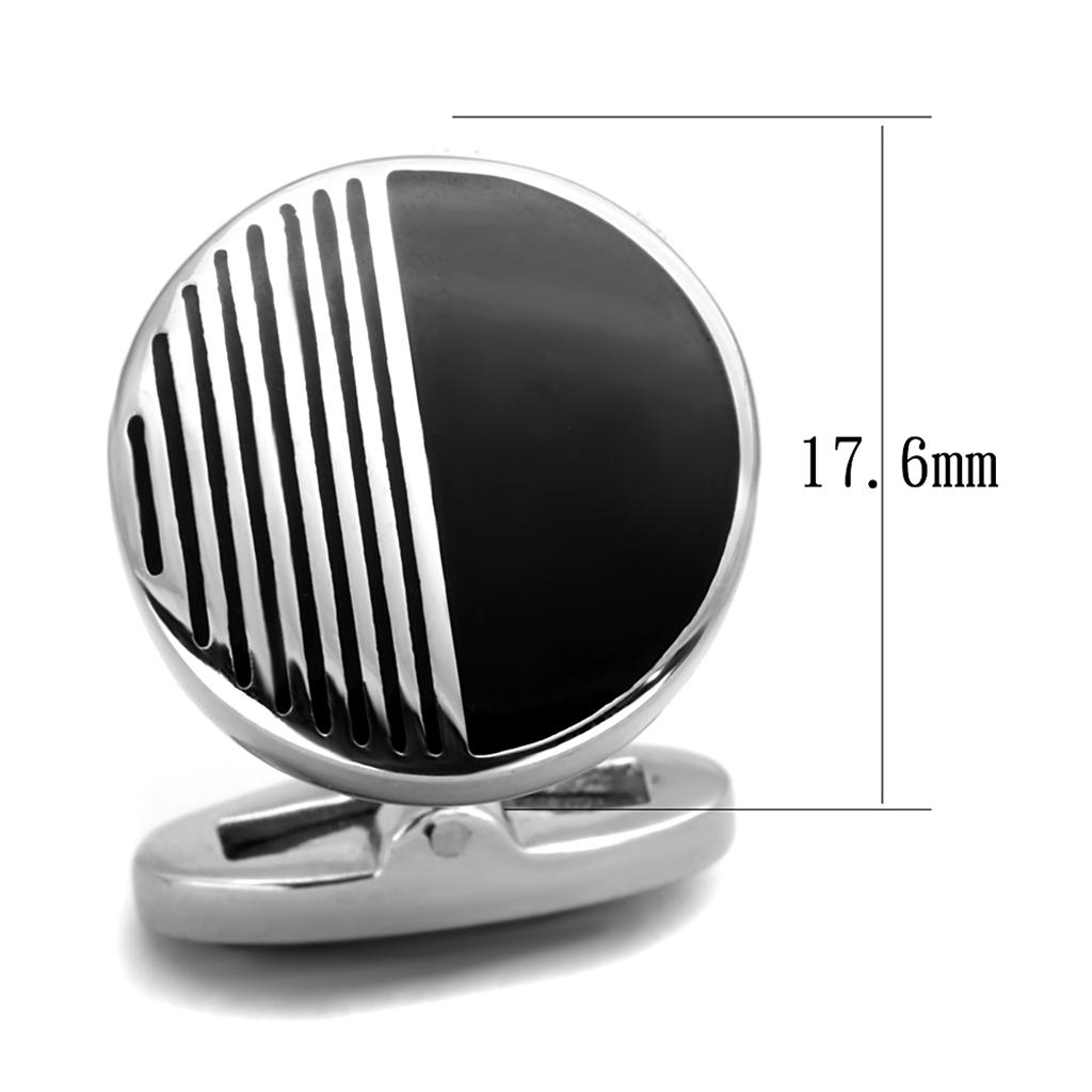 TK1654 - High polished (no plating) Stainless Steel Cufflink with Epoxy  in Jet LuxuryLifeWay Online Store