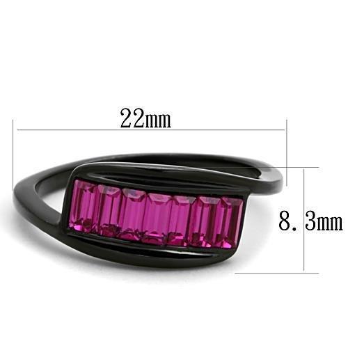 TK1664 - IP Black(Ion Plating) Stainless Steel Ring with Top Grade Crystal  in Fuchsia LuxuryLifeWay Online Store