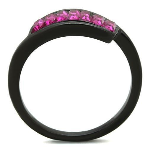 TK1664 - IP Black(Ion Plating) Stainless Steel Ring with Top Grade Crystal  in Fuchsia LuxuryLifeWay Online Store