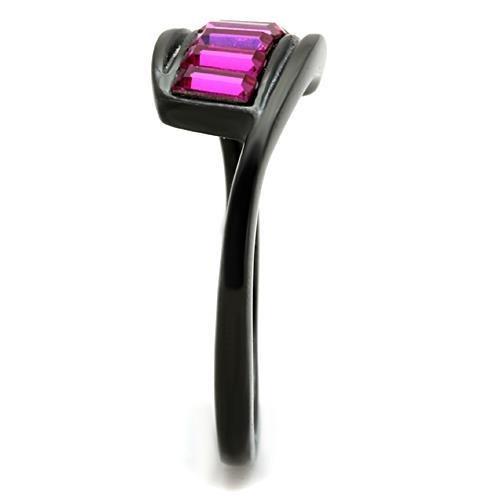 TK1664 - IP Black(Ion Plating) Stainless Steel Ring with Top Grade Crystal  in Fuchsia LuxuryLifeWay Online Store