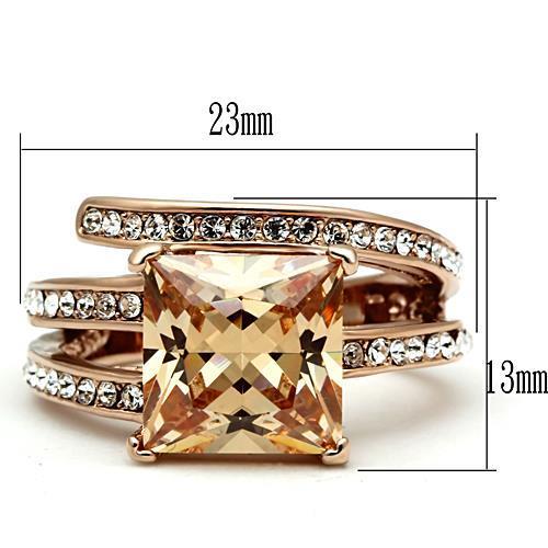 TK1665 - IP Rose Gold(Ion Plating) Stainless Steel Ring with AAA Grade CZ  in Champagne LuxuryLifeWay Online Store