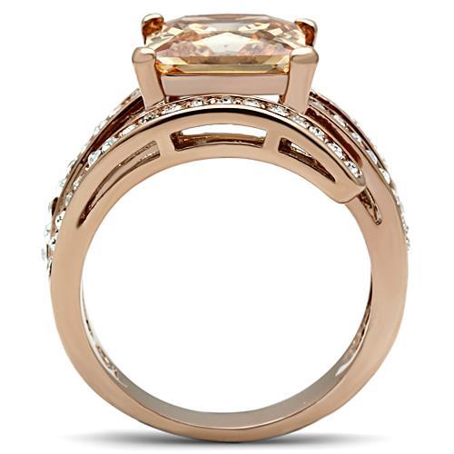 TK1665 - IP Rose Gold(Ion Plating) Stainless Steel Ring with AAA Grade CZ  in Champagne LuxuryLifeWay Online Store