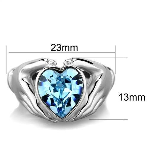 TK1775 - High polished (no plating) Stainless Steel Ring with Top Grade Crystal  in Sea Blue LuxuryLifeWay Online Store