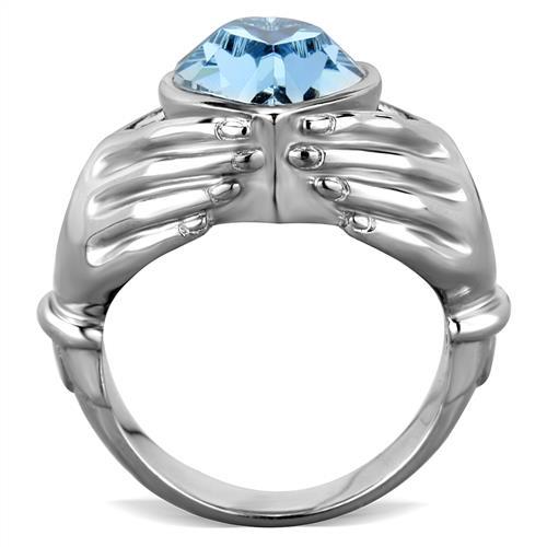 TK1775 - High polished (no plating) Stainless Steel Ring with Top Grade Crystal  in Sea Blue LuxuryLifeWay Online Store