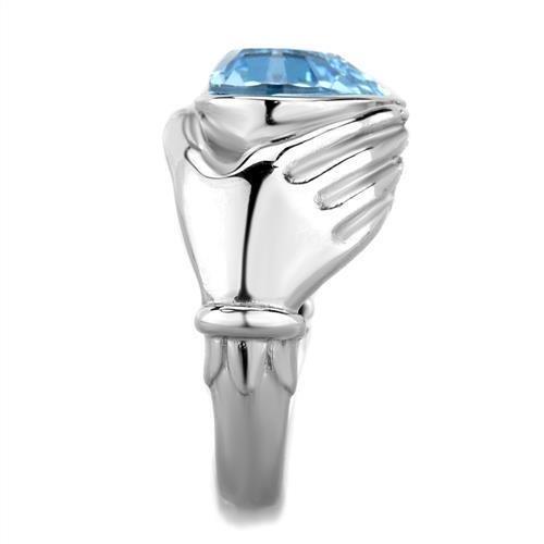TK1775 - High polished (no plating) Stainless Steel Ring with Top Grade Crystal  in Sea Blue LuxuryLifeWay Online Store
