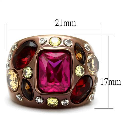 TK1790LC - IP Coffee light Stainless Steel Ring with AAA Grade CZ  in Ruby LuxuryLifeWay Online Store