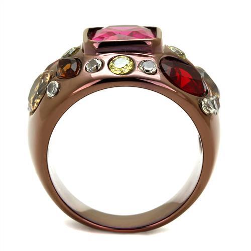 TK1790LC - IP Coffee light Stainless Steel Ring with AAA Grade CZ  in Ruby LuxuryLifeWay Online Store