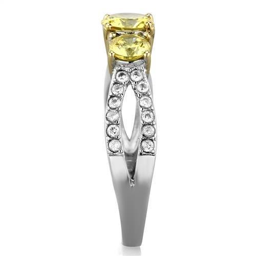 TK1795 - Two-Tone IP Gold (Ion Plating) Stainless Steel Ring with AAA Grade CZ  in Topaz LuxuryLifeWay Online Store