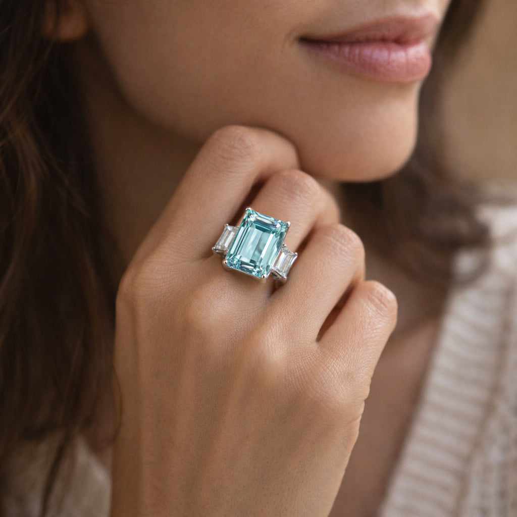 TK1862 - High polished (no plating) Stainless Steel Ring with Top Grade Crystal  in Sea Blue LuxuryLifeWay Online Store