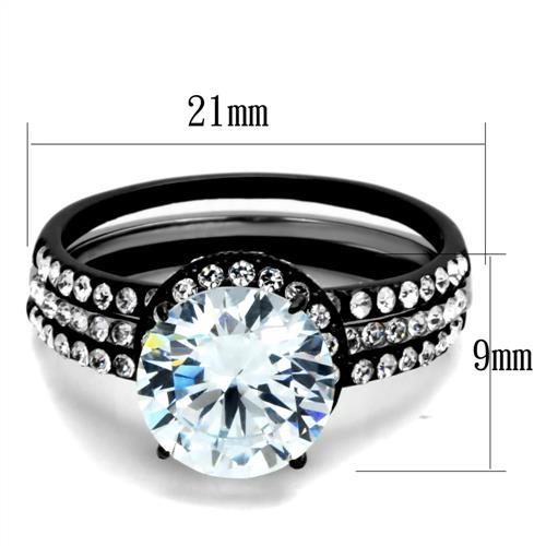 TK1870 - Two-Tone IP Black (Ion Plating) Stainless Steel Ring with AAA Grade CZ  in Clear LuxuryLifeWay Online Store