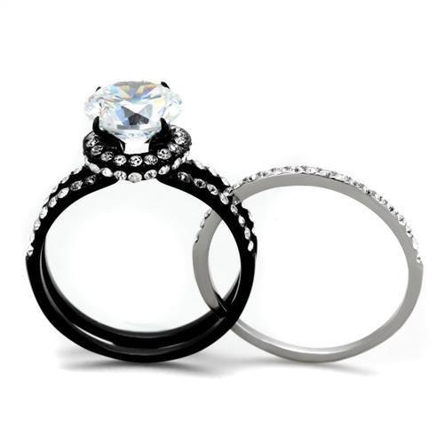 TK1870 - Two-Tone IP Black (Ion Plating) Stainless Steel Ring with AAA Grade CZ  in Clear LuxuryLifeWay Online Store