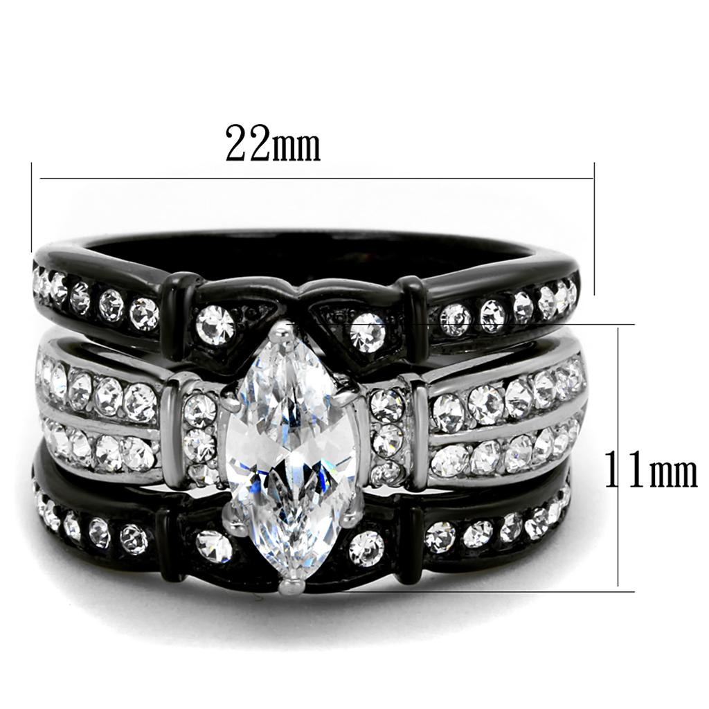 TK1922 - Two-Tone IP Black Stainless Steel Ring with AAA Grade CZ  in Clear LuxuryLifeWay Online Store