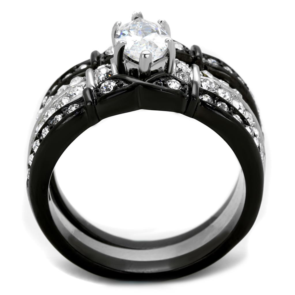 TK1922 - Two-Tone IP Black Stainless Steel Ring with AAA Grade CZ  in Clear LuxuryLifeWay Online Store