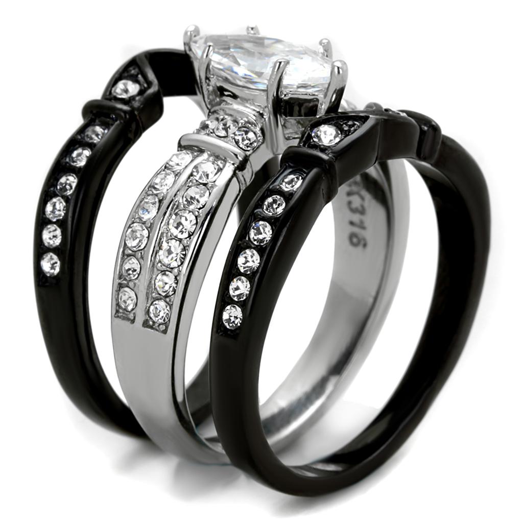 TK1922 - Two-Tone IP Black Stainless Steel Ring with AAA Grade CZ  in Clear LuxuryLifeWay Online Store