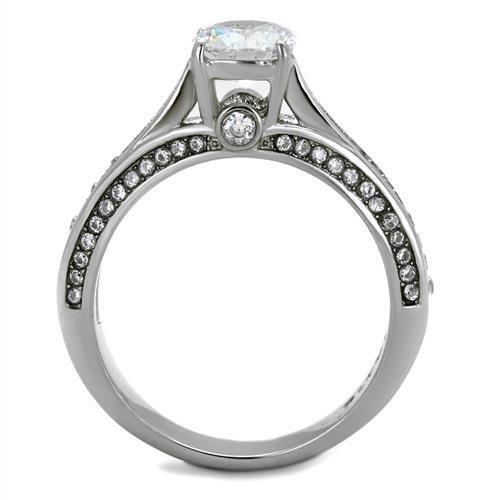 TK2026 - High polished (no plating) Stainless Steel Ring with AAA Grade CZ  in Clear LuxuryLifeWay Online Store