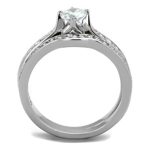 TK2039 - High polished (no plating) Stainless Steel Ring with AAA Grade CZ  in Clear LuxuryLifeWay Online Store