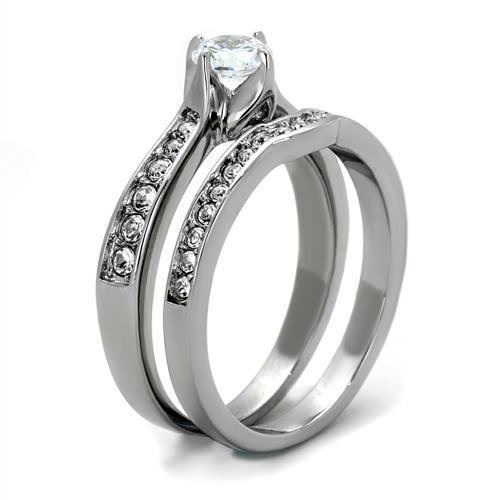 TK2039 - High polished (no plating) Stainless Steel Ring with AAA Grade CZ  in Clear LuxuryLifeWay Online Store