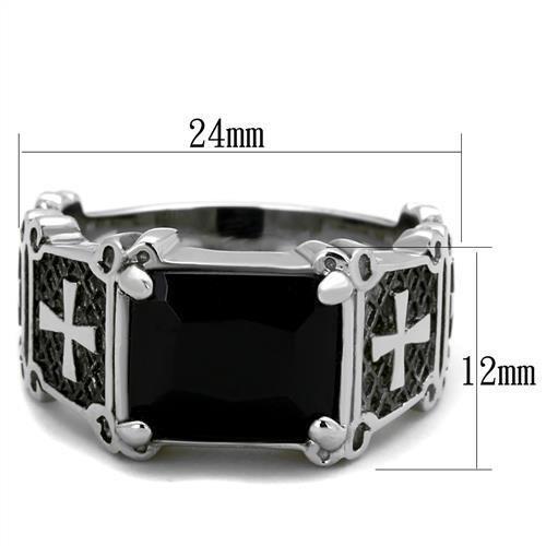 TK2055 - High polished (no plating) Stainless Steel Ring with Synthetic Synthetic Glass in Jet LuxuryLifeWay Online Store