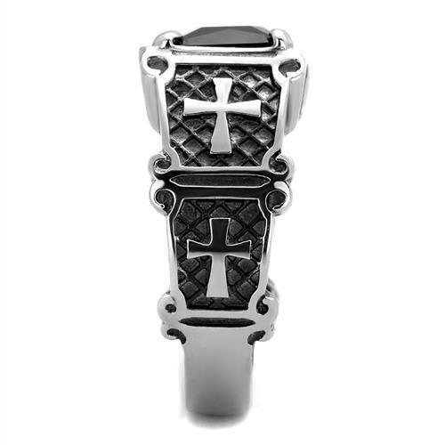 TK2055 - High polished (no plating) Stainless Steel Ring with Synthetic Synthetic Glass in Jet LuxuryLifeWay Online Store