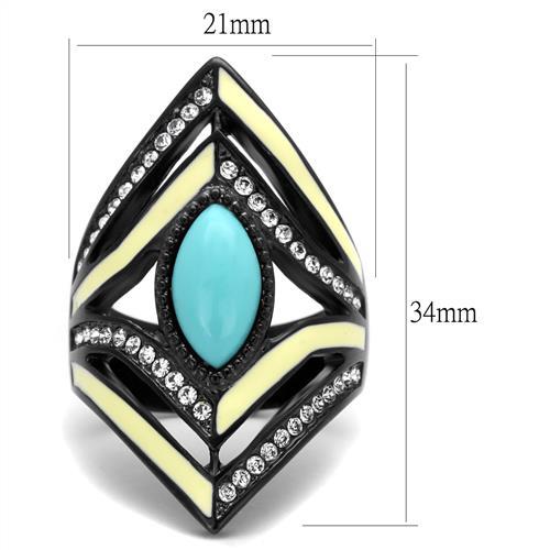 TK2099 - IP Black(Ion Plating) Stainless Steel Ring with Synthetic Turquoise in Sea Blue LuxuryLifeWay Online Store