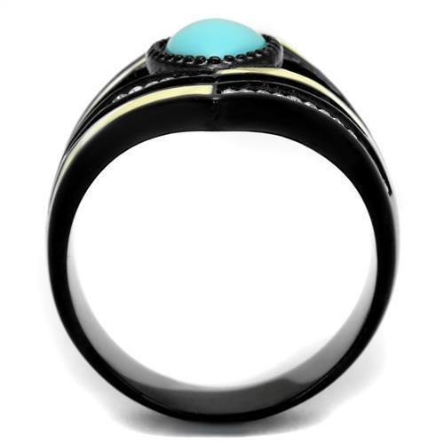 TK2099 - IP Black(Ion Plating) Stainless Steel Ring with Synthetic Turquoise in Sea Blue LuxuryLifeWay Online Store