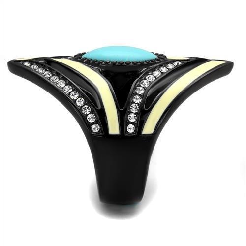 TK2099 - IP Black(Ion Plating) Stainless Steel Ring with Synthetic Turquoise in Sea Blue LuxuryLifeWay Online Store