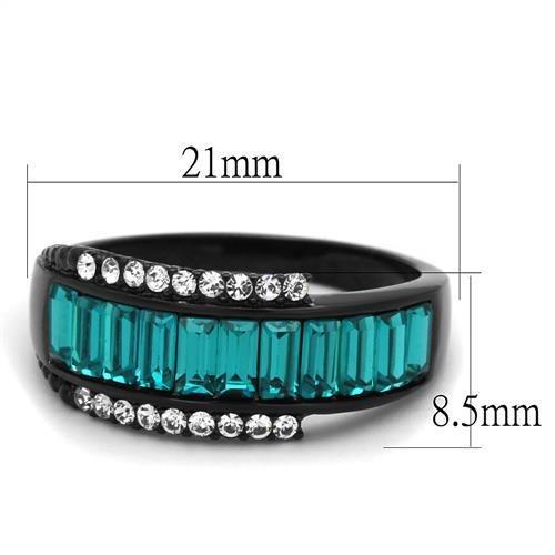 TK2190 - IP Black(Ion Plating) Stainless Steel Ring with Top Grade Crystal  in Blue Zircon LuxuryLifeWay Online Store