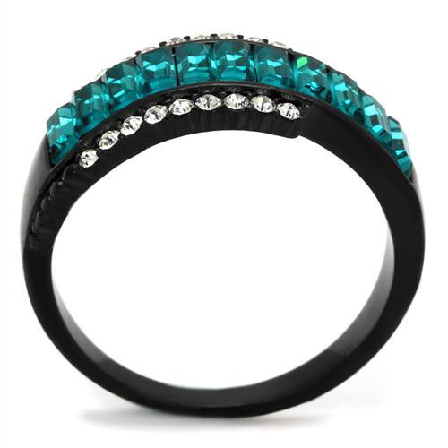 TK2190 - IP Black(Ion Plating) Stainless Steel Ring with Top Grade Crystal  in Blue Zircon LuxuryLifeWay Online Store