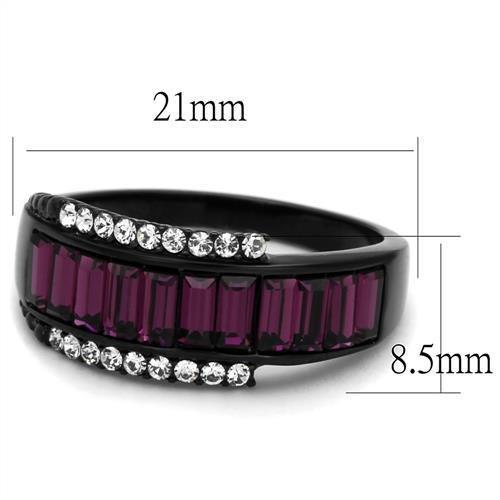 TK2191 - IP Black(Ion Plating) Stainless Steel Ring with Top Grade Crystal  in Amethyst LuxuryLifeWay Online Store