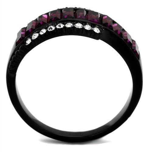 TK2191 - IP Black(Ion Plating) Stainless Steel Ring with Top Grade Crystal  in Amethyst LuxuryLifeWay Online Store