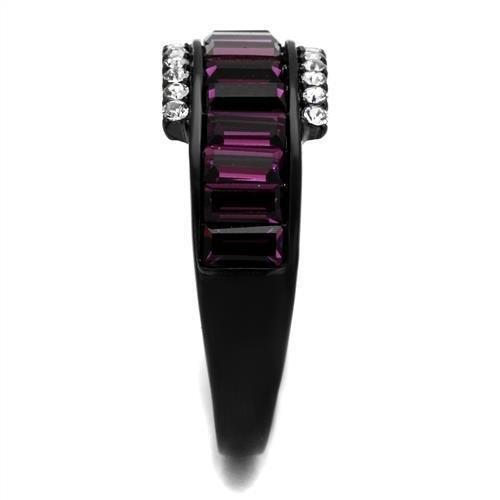 TK2191 - IP Black(Ion Plating) Stainless Steel Ring with Top Grade Crystal  in Amethyst LuxuryLifeWay Online Store