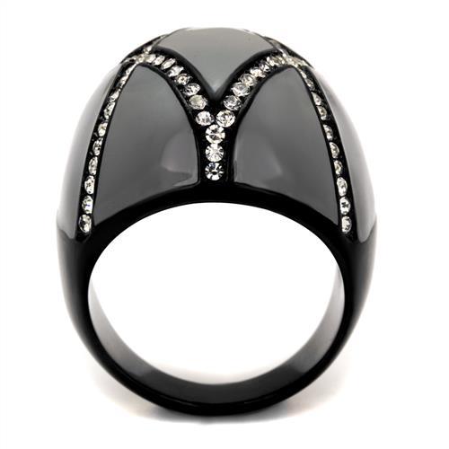TK2216 - IP Black(Ion Plating) Stainless Steel Ring with Top Grade Crystal  in Clear LuxuryLifeWay Online Store