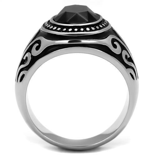 TK2231 - High polished (no plating) Stainless Steel Ring with Top Grade Crystal  in Jet LuxuryLifeWay Online Store