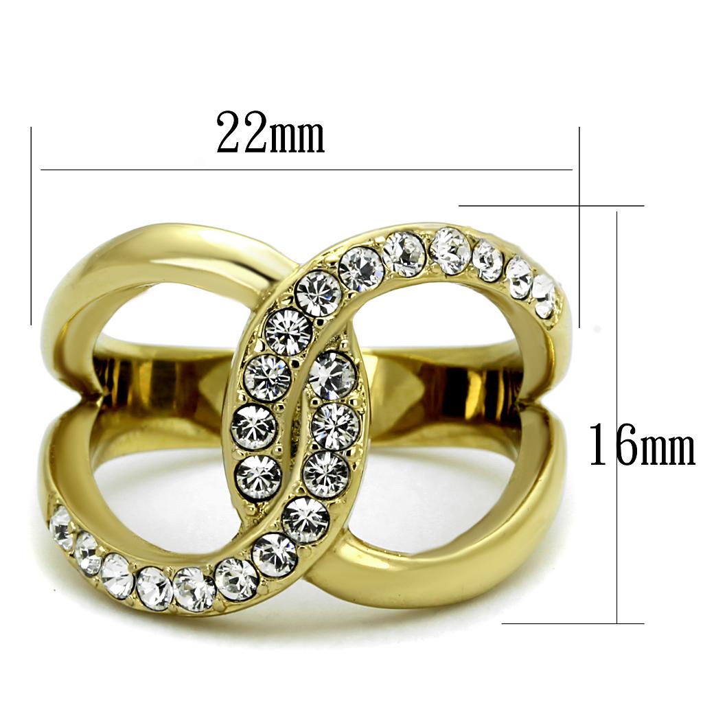 TK2253 - Two-Tone IP Gold (Ion Plating) Stainless Steel Ring with Top Grade Crystal  in Clear LuxuryLifeWay Online Store