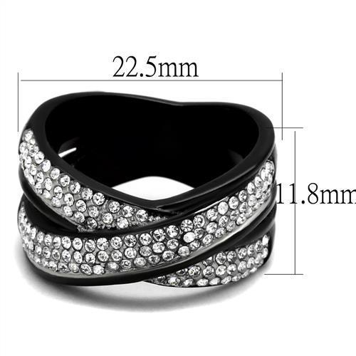 TK2278 - Two-Tone IP Black (Ion Plating) Stainless Steel Ring with Top Grade Crystal  in Clear LuxuryLifeWay Online Store