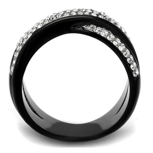 TK2278 - Two-Tone IP Black (Ion Plating) Stainless Steel Ring with Top Grade Crystal  in Clear LuxuryLifeWay Online Store