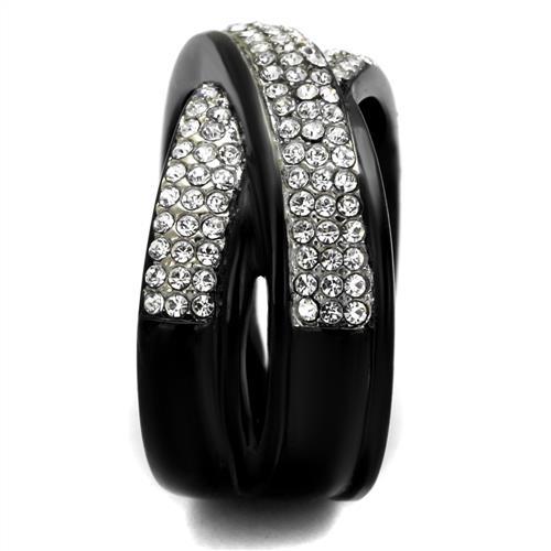 TK2278 - Two-Tone IP Black (Ion Plating) Stainless Steel Ring with Top Grade Crystal  in Clear LuxuryLifeWay Online Store