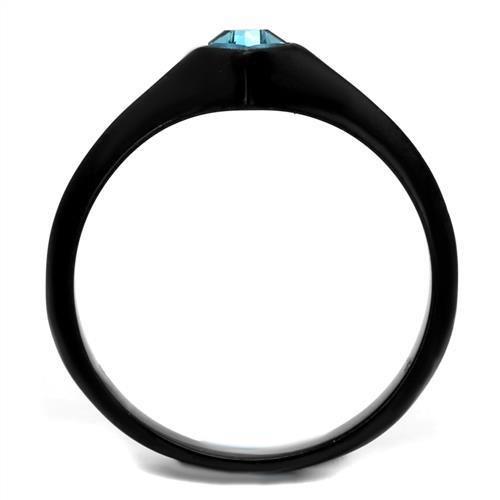 TK2284 - IP Black(Ion Plating) Stainless Steel Ring with Top Grade Crystal  in Sea Blue LuxuryLifeWay Online Store