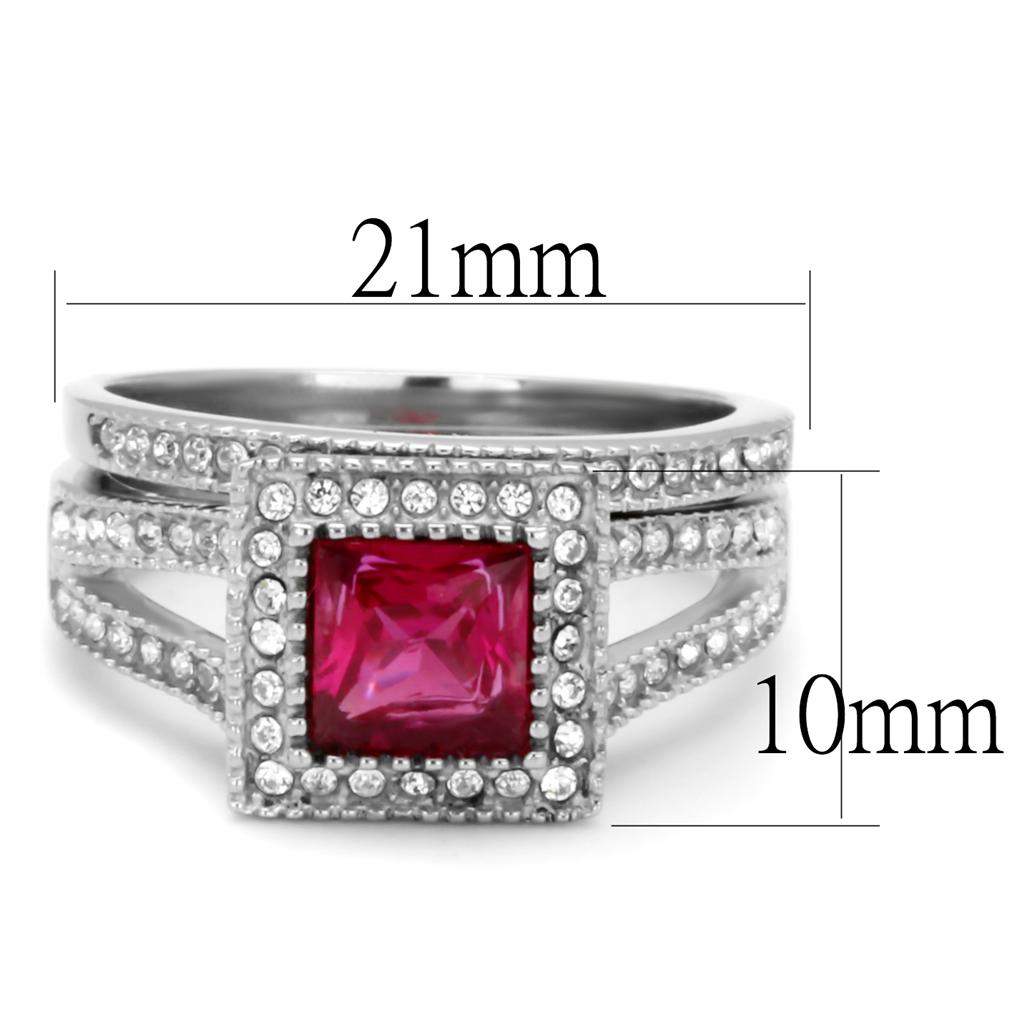 TK2293 - High polished (no plating) Stainless Steel Ring with AAA Grade CZ  in Ruby LuxuryLifeWay Online Store