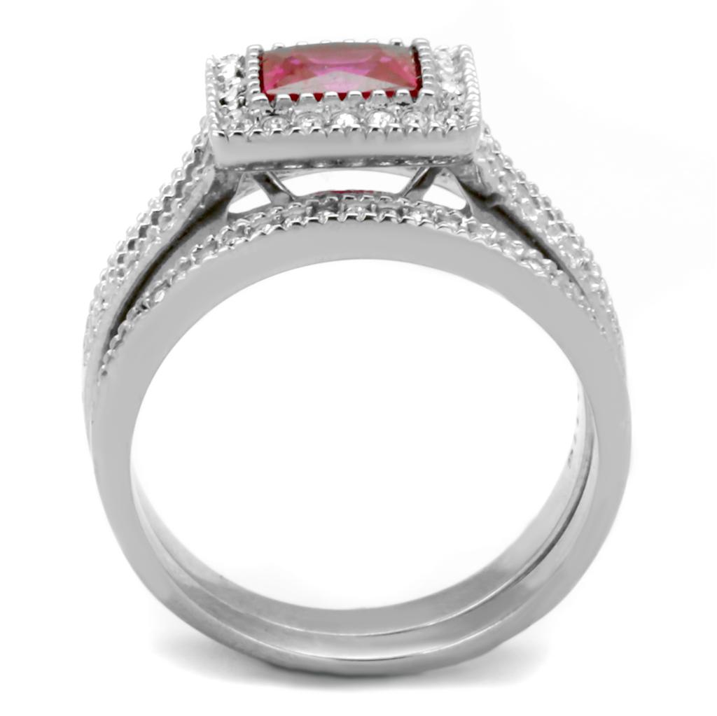 TK2293 - High polished (no plating) Stainless Steel Ring with AAA Grade CZ  in Ruby LuxuryLifeWay Online Store